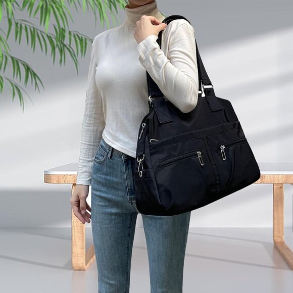 Waterproof Nylon Tote Bag Women Lightweight Travel Office Shoulder Purse - Picture 2 of 7